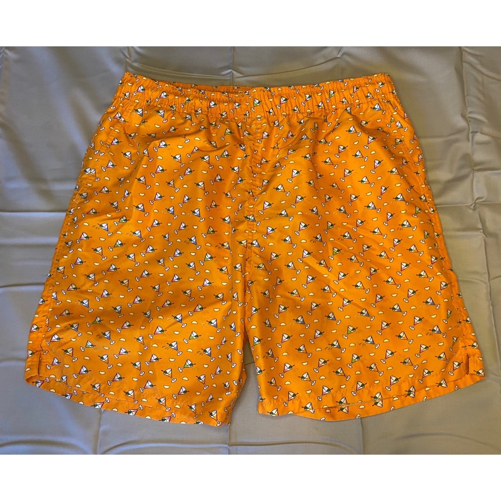 Southern Pines Swim Trunks Mens Large L Orange Martini Print Excellent Condition